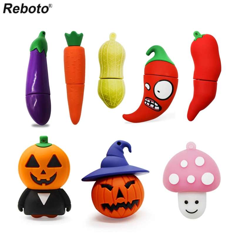 

Cartoon Vegetables USB Flash Drive Mushroom Carrot Peanut Egglant Red Chili Pumpkin 4GB 8GB 16GB 32GB Pendrive USB 2.0 Usb Stick