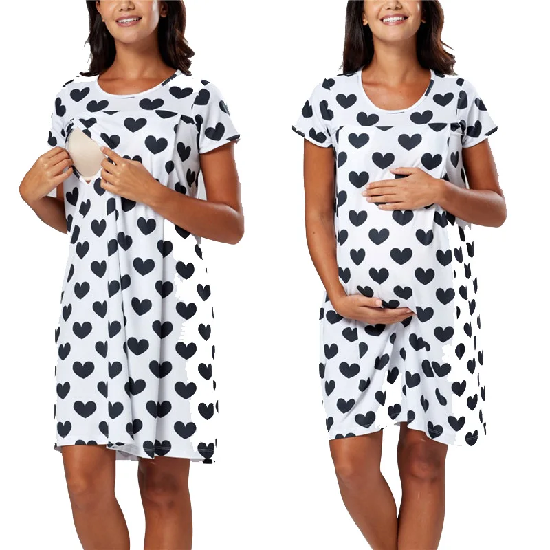 Fashion New Maternity Pyjamas Hospital Cotton Soft Lactation Breastfeeding Nightgown Sleepwear For Pregnancy Women