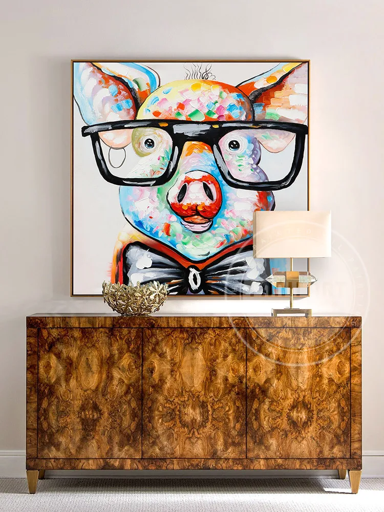 

Colorful hand-painted Oil Painting Decorative Painting Pig Animal Cartoon Cute children's Room Wall Picture Creative Living Room