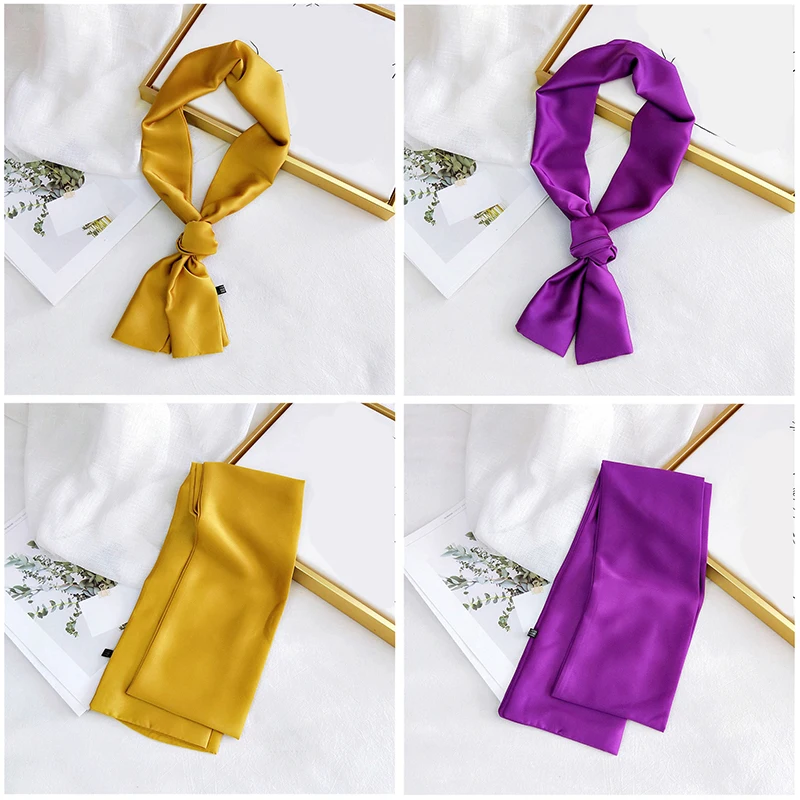 

Retro Long scarf Solid Color Scarves Small Silk Neckerchief Women Headscarf Narrow Elegant Decorative Women Decorative Scarf
