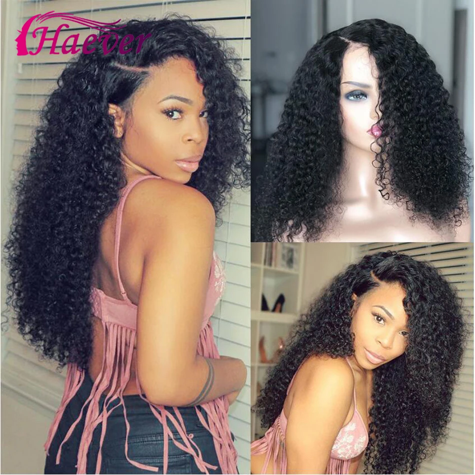 Haever Kinky Curly парик фронта шнурка человеческих волос парики 13x4 предварительно выщипанные бразильские новые волосы 180% Плотность фронтальный парик шнурка Haever Virgin