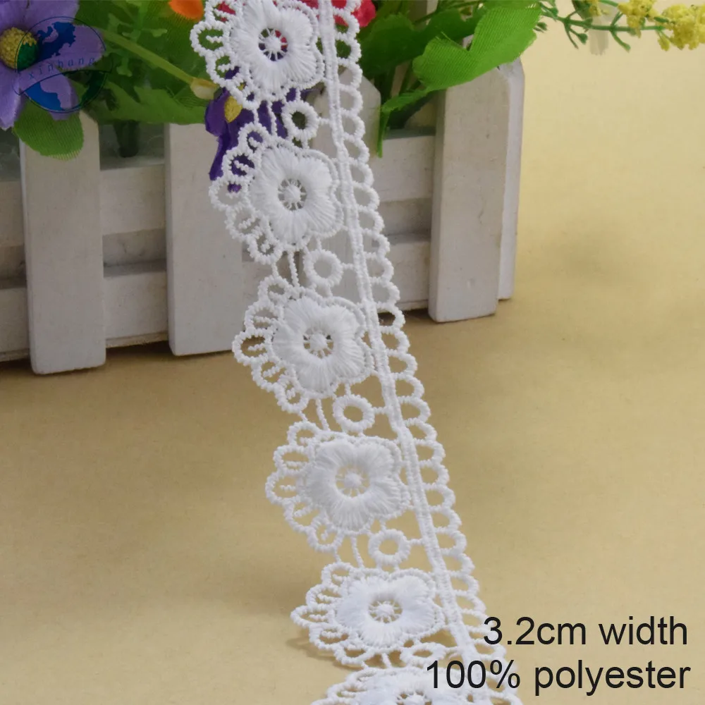 

10yards 3.2cm white polyester embroidery lace french lace ribbon fabric guipure diy trims warp knitting sewing Accessories #3967