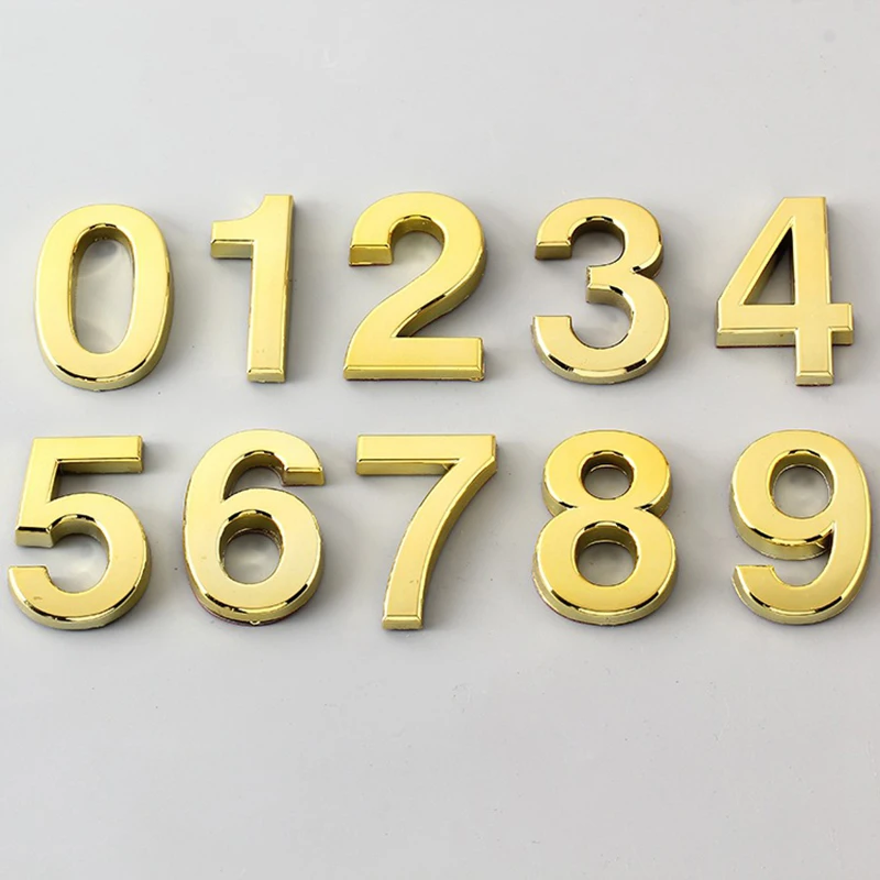 1x Self Adhesive 3D Golden Number Stickers House Room Door Number Plate Sign Home Apartment Cabinet Mailbox Outdoor Door Numbers