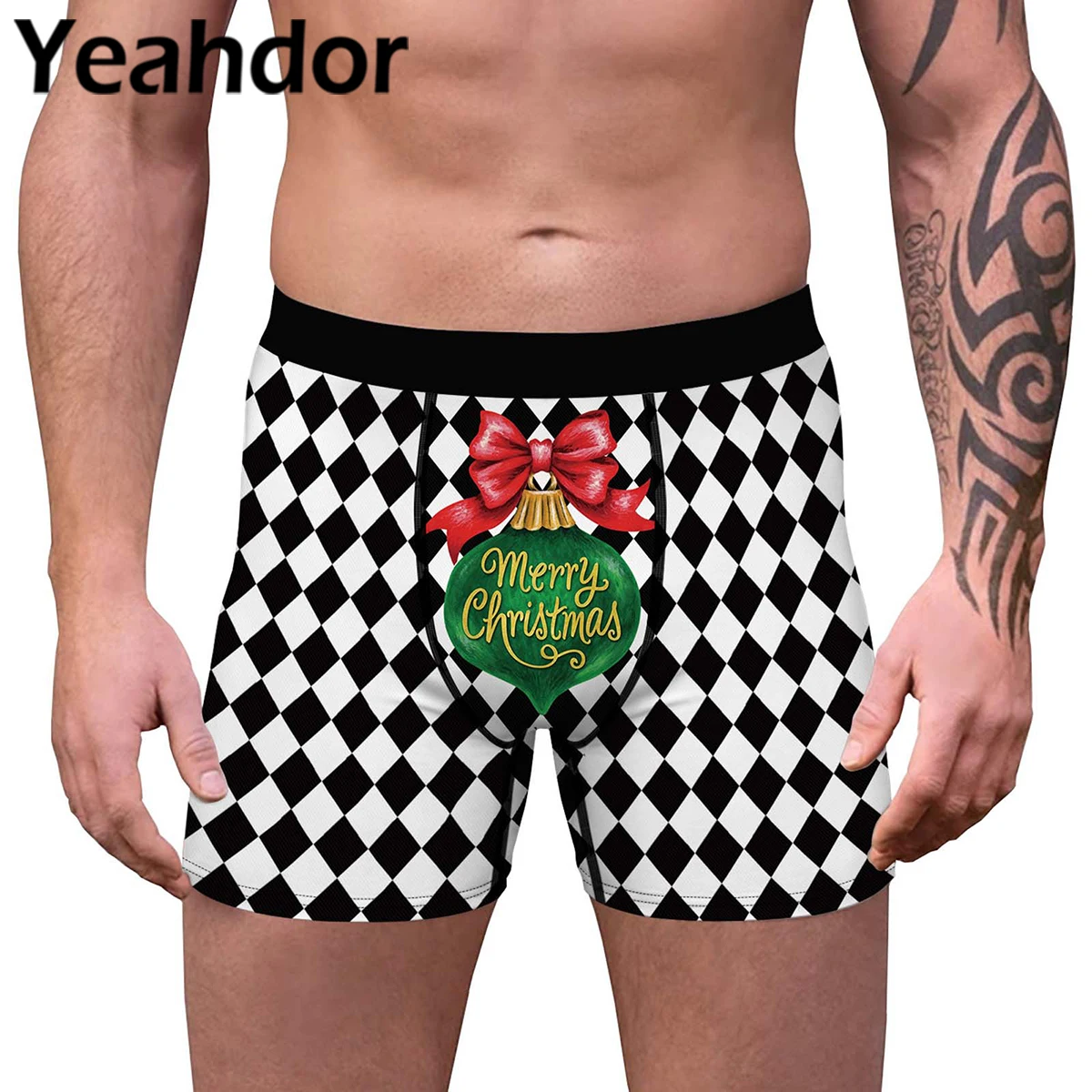 

Men Plaid Print Boxer Briefs Christmas Gift Breathable Mid Waist Underpants Elastic Waistband Shorts Male Underwear Panties