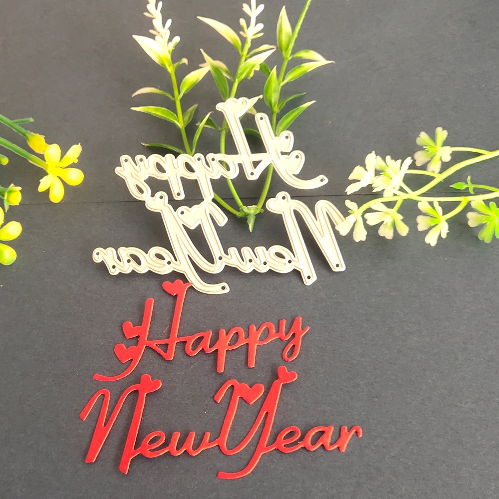 

Happy New year English Art word combination Metal cutting Mould scrapbook DIY Photo album Card template Paper Technology