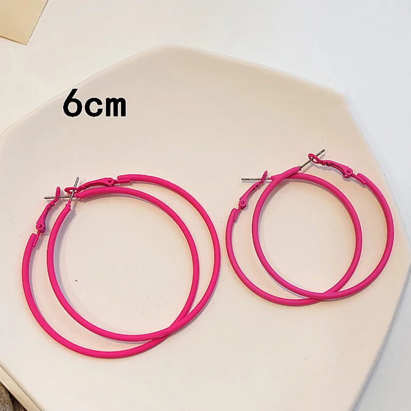 New Trendy 60mm Large Hoop Earrings Neon Color Painted Big Circle Earring Oversized Loop For Women Brincos Gifts | Украшения и