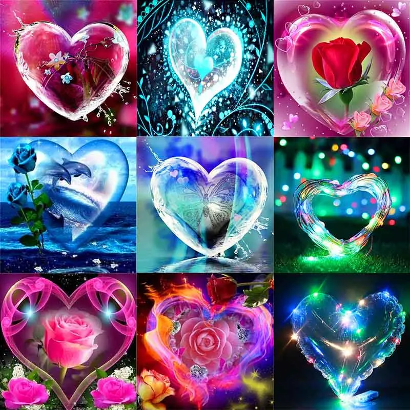 

Алмазная живопись, вышивка 5D, Набор для вышивки крестиком в виде сердца и цветов, стразы, квадратная мозаика, искусство мозаики, домашний дек...