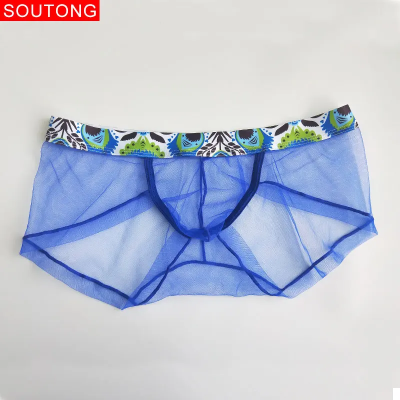 Soutong, сексуальное мужское нижнее белье, сетчатые Прозрачные Боксеры, дышащие шорты-боксеры, удобное нижнее белье, ropa interior hombre ST63 - Цвет: stws03-blue
