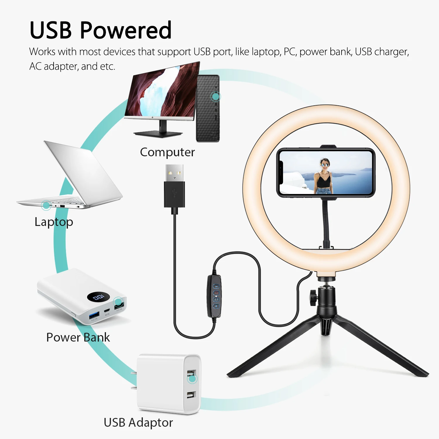 

Vamson Ring Light Camera Phone Photography Lighting with Tripod Stand Profissional Dimmable for Phone Desk Ring VLS12A