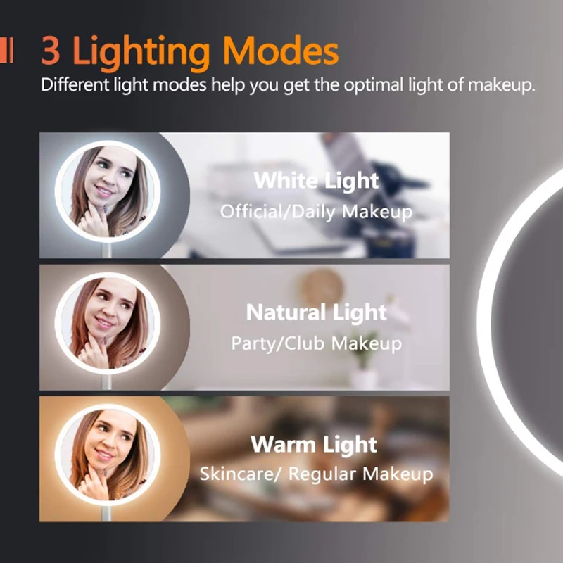 Зеркало для макияжа со светодиодной подсветкой 3 режима работы|Зеркала макияжа| |