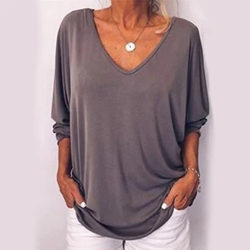 Женская Футболка с рукавами летучая мышь свободная Однотонная футболка длинными