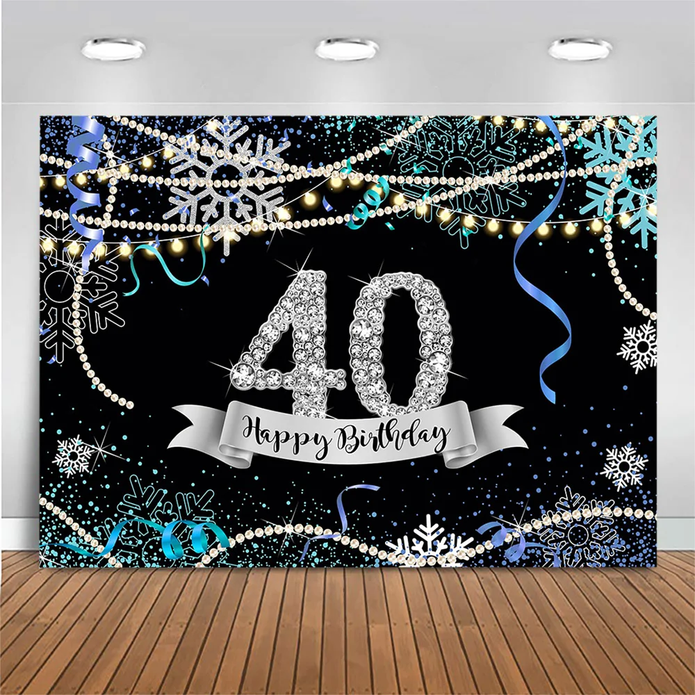 

Mocsicka Glitter 40th Birthday Background Photography Adult Fabulous Birthday Party Backdrop Decor Snowflake Pearl Photo Shoot