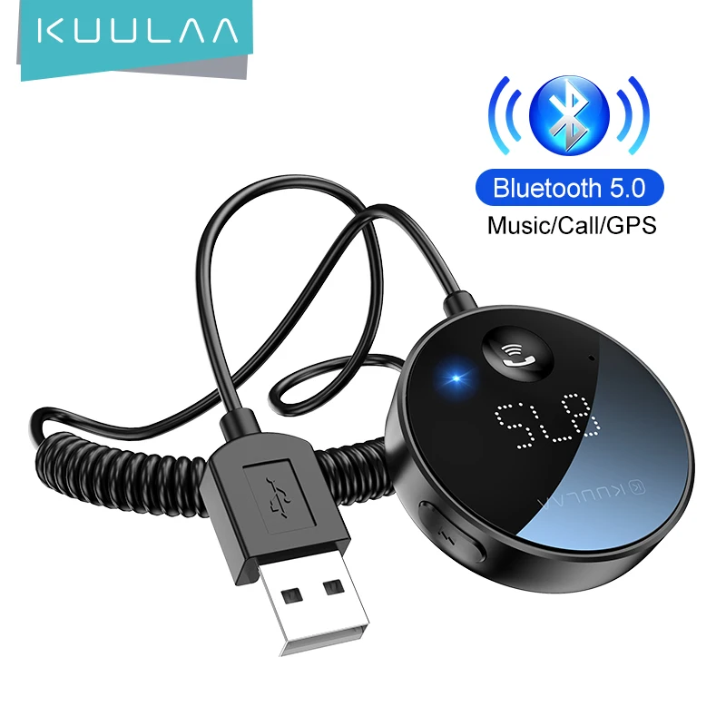 Bluetooth Aux адаптер KUULAA, беспроводной адаптер с USB и микрофоном, для громкой связи, Автомобильный приемник 