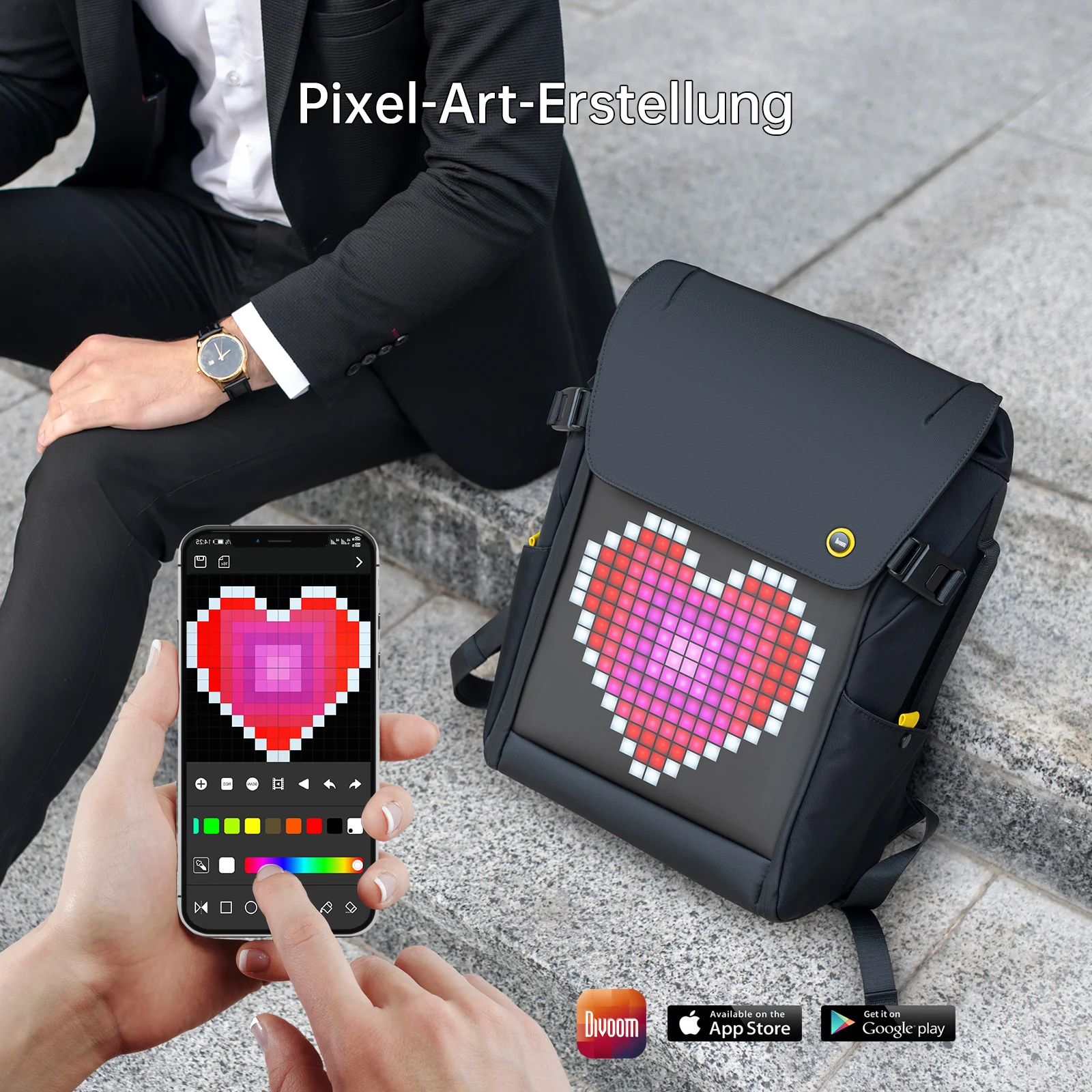 Рюкзак DIVOOM Pixoo M Мужской водонепроницаемый школьный ранец 15 дюймов рюкзак для