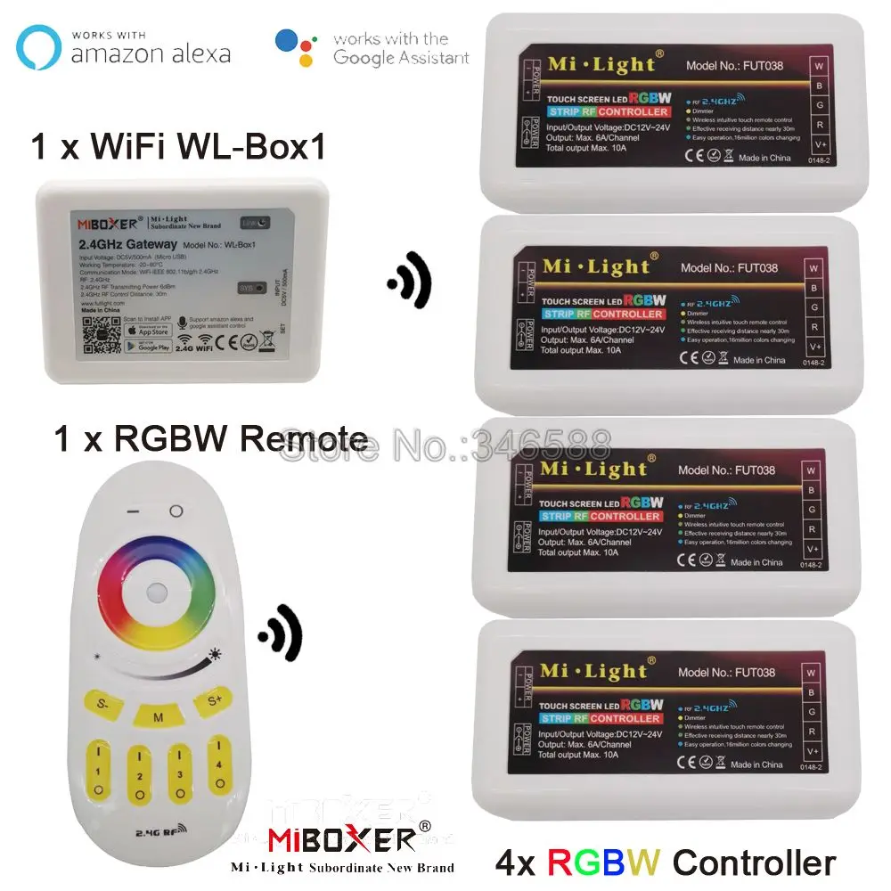 Milight DC12V 24V 10A RGBW Светодиодные ленты Управление; 4-Зона 2,4G Беспроводной для различных световых эффектов с Смартфон APP Wi-Fi/Alexa Google Voice Управление