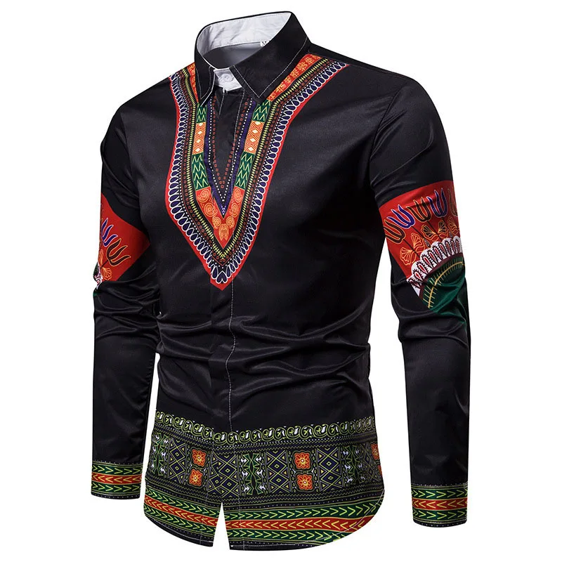 Для взрослых женщин черная африканская Дашики полированная Печать рубашка