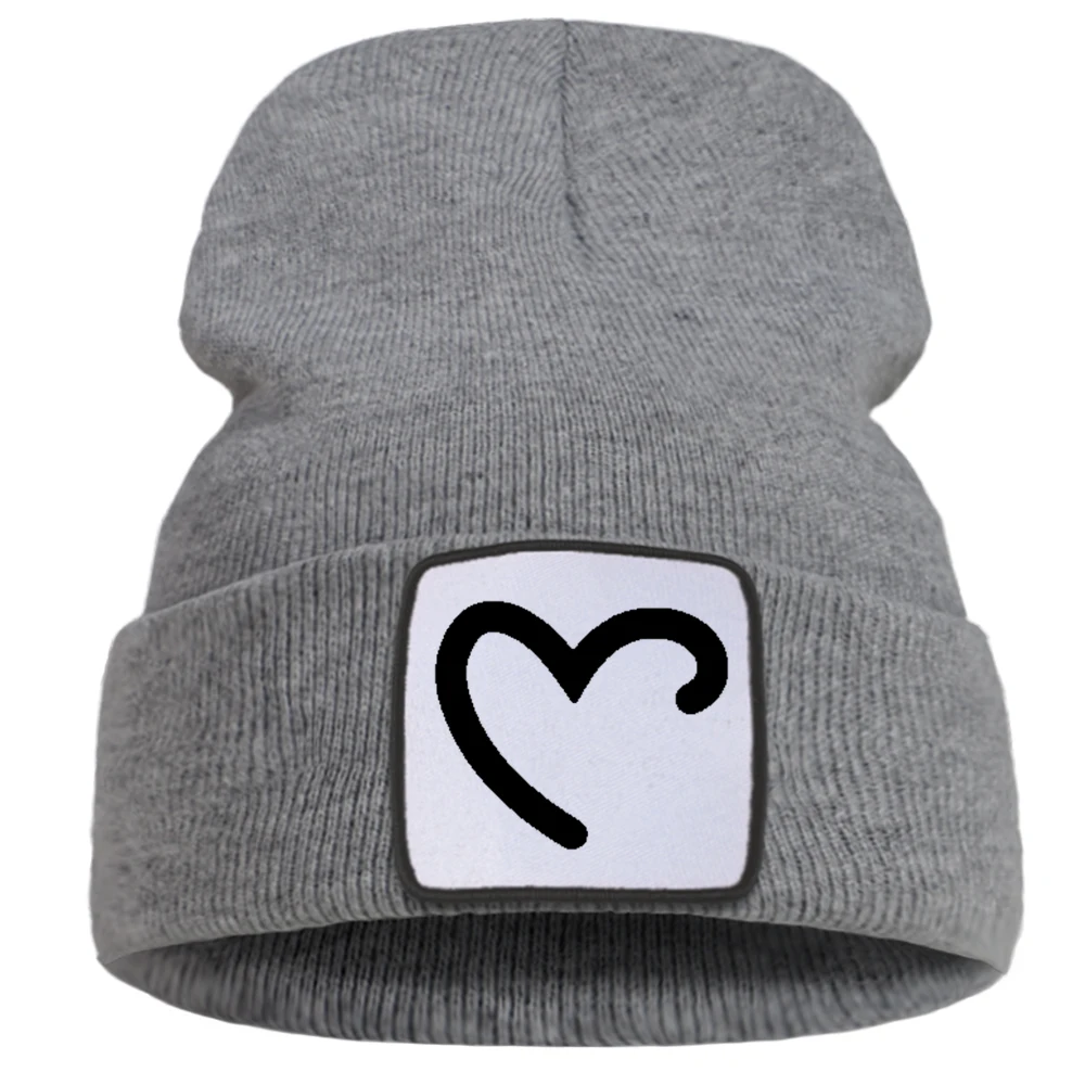 

Cap Love Heart Black Print Caps Women Winter Hip Hop Bonnets For Men Hat Beanie