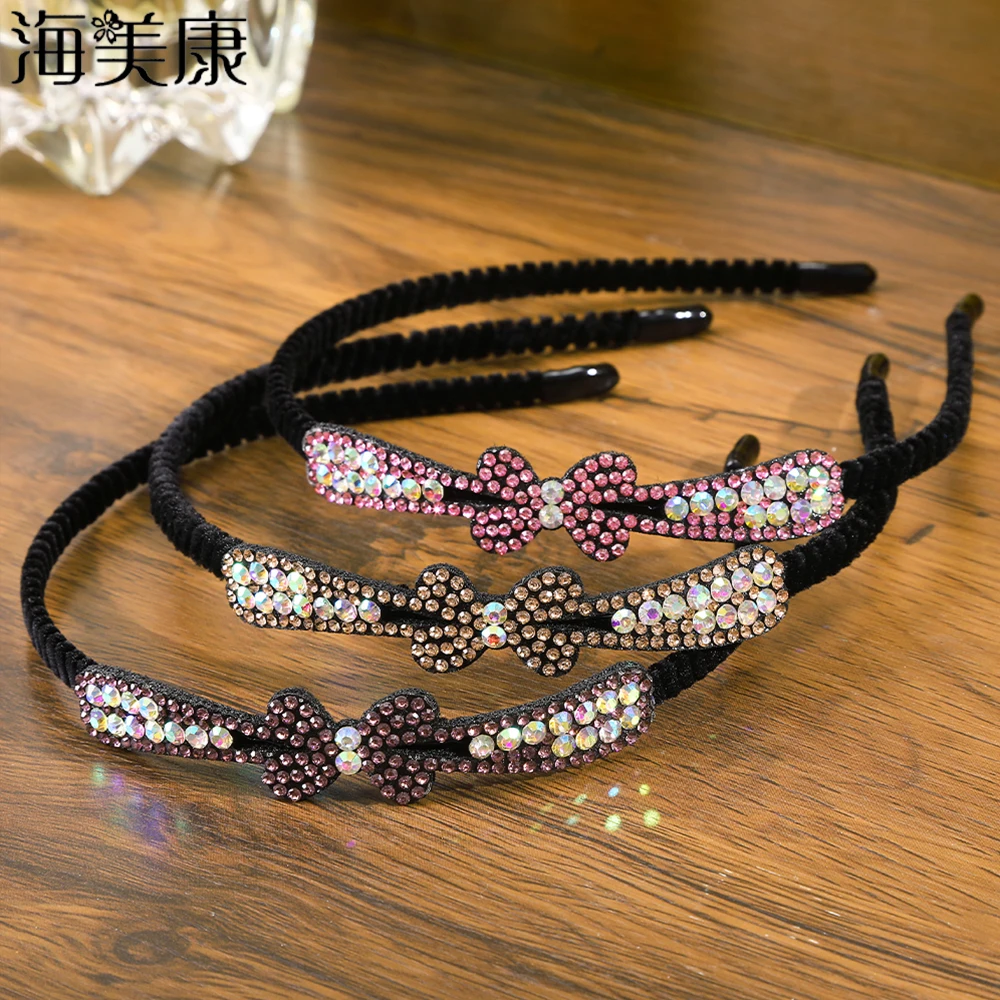 

Новая модная Роскошная Милая повязка на голову Haimeikang с боковым бантом Универсальная повязка для волос Стразы для женщин и девочек аксессуары для волос