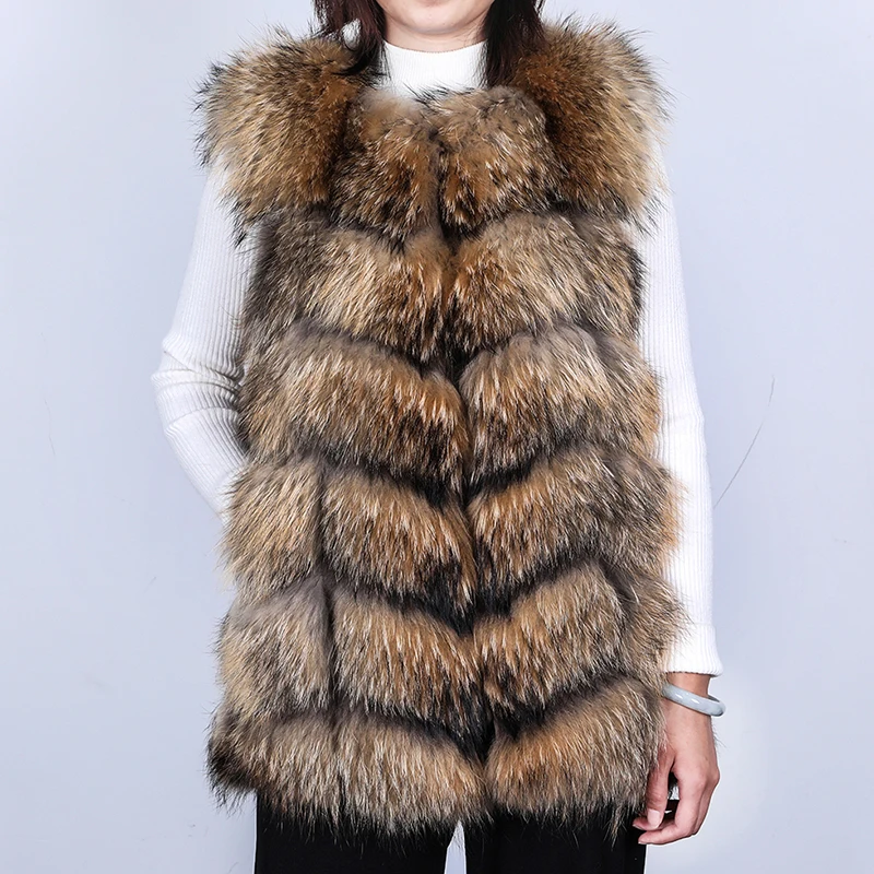 

2021 New Winter Jacket Vest 7XL Women Big Fluffy Real Fur Coat Natural Raccoon Fur Thick Warm Outerwear Streetwear Waistwear