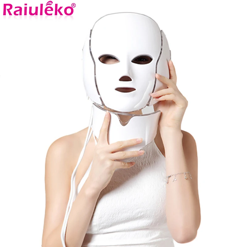 Электрический светодиодный маска для лица + шеи 7 видов цветов фотонная терапия