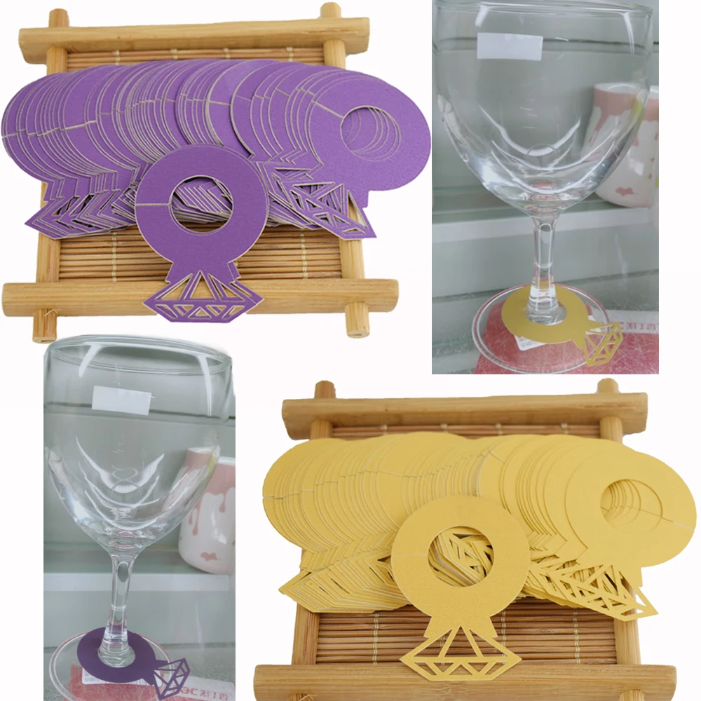 50 шт. Свадебная вечеринка винная чашка карта лазерная резка алмазное Кольцо