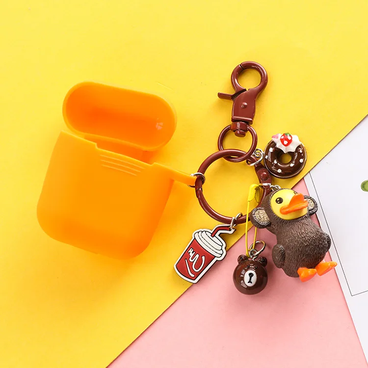 

Cute Little Yellow Duck Keychain Airpods Headset Protector Lollipop Ice Cream Donuts Key Chain Charm Gift Keyring Accessories