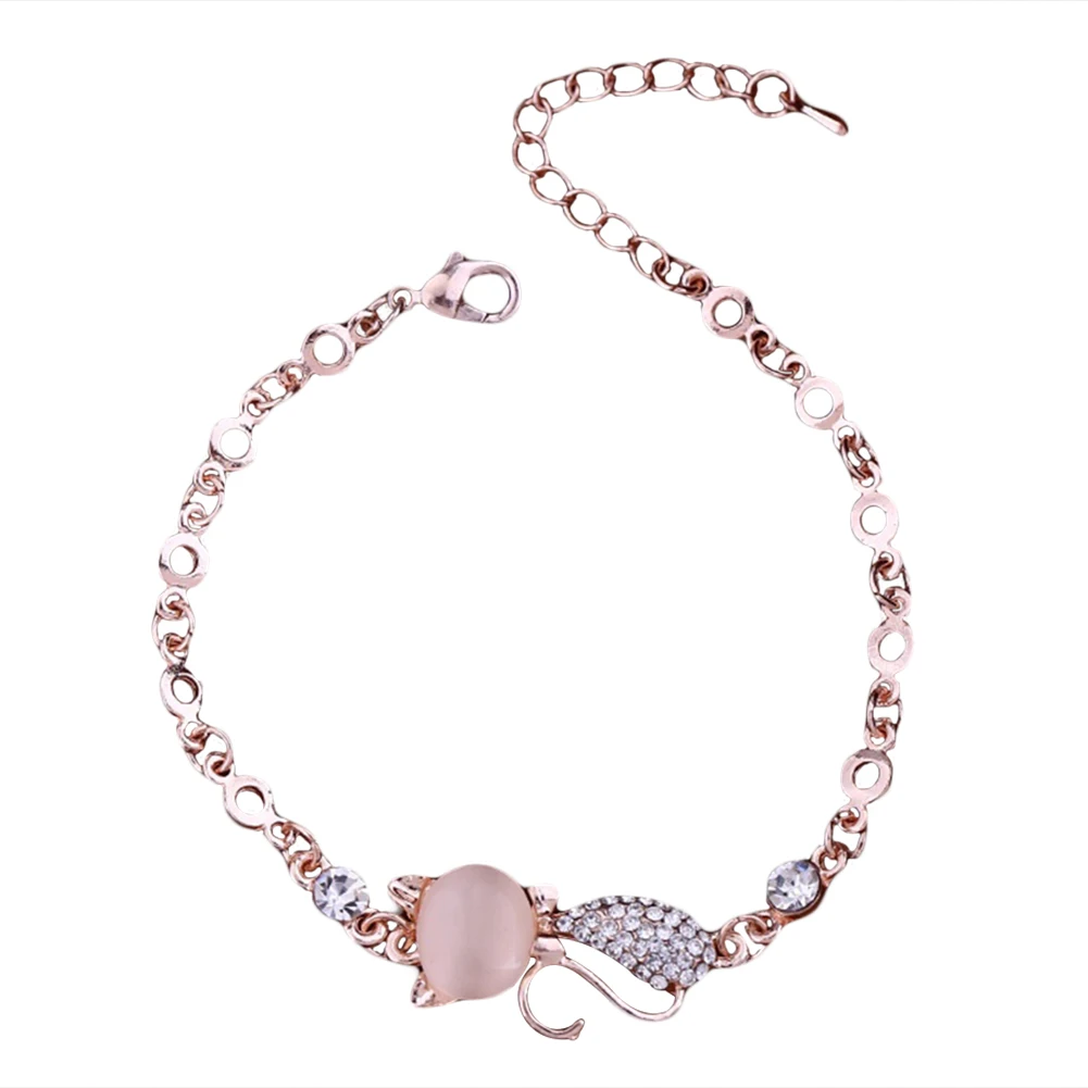 

Lovely Cat Pendant Women Ladies Opal Rhinestone Bangle Bracelet Chain Jewelry 2020