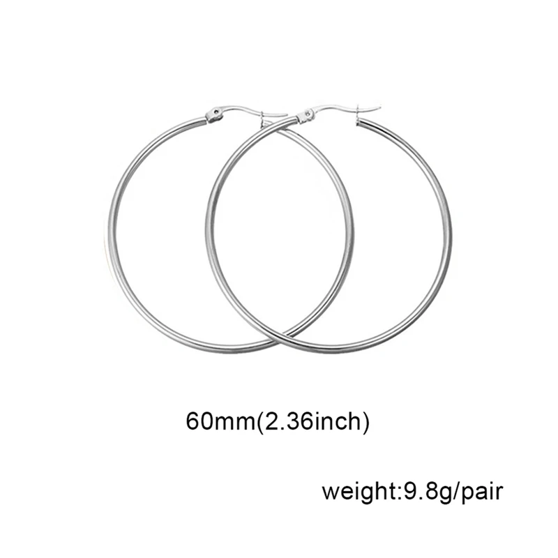 EAR8507SV6 Простые новые модные ювелирные изделия из титановой стали, большие круглые серьги-кольца для женщин, преувеличенное кольцо для ушей из нержавеющей стали, круглая линия - Окраска металла: EAR8507SV6