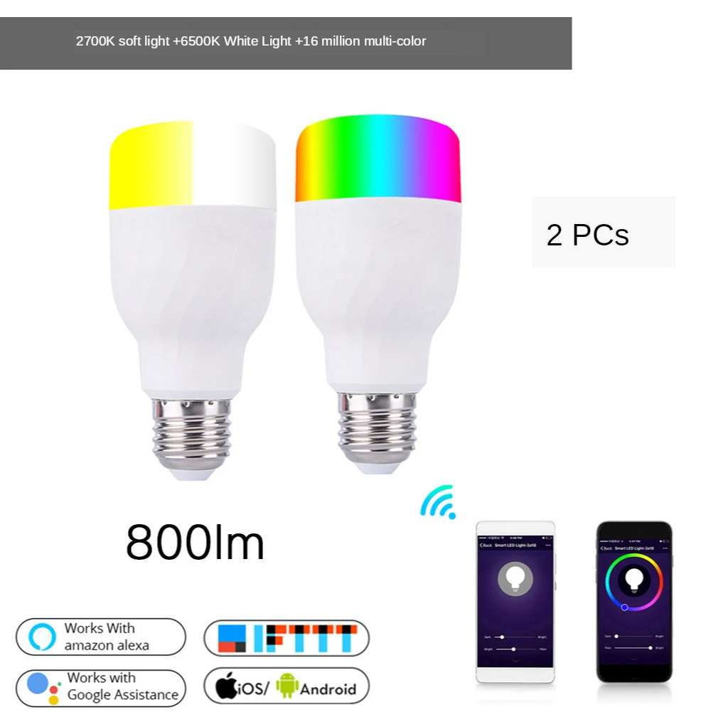 Интеллектуальный светодиодный WIFI лампочка 7 Вт E27 RGB цветная CW цвет затемнения