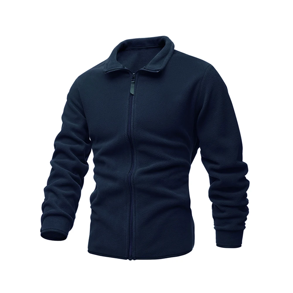 Men's Jacket Slim Double-Faced Fleece Tactical Sweater Casual Turn-Down Collar Zipper Solid Color Jacket Male Warm Winter Coat
