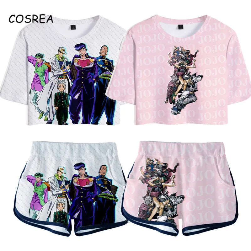

Anime JoJo's Bizarre Adventure Cosplay Outfit Top Shorts Girls Sport Suits Costume Women Running Shirt Shorts Clothing Summer