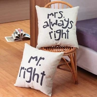 mr right mrs always right creative signature cotton linen pillow cover bed sofa car pillowcase