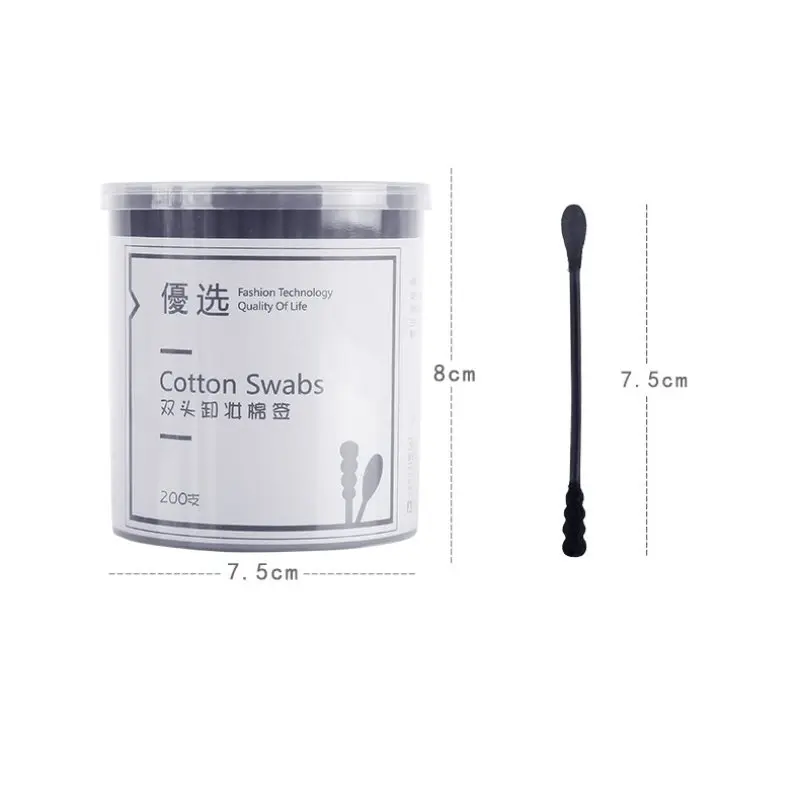 

200pcs Double Heads Disposable Cotton Swab Spiral Ear Cleaner Black Medical Swab Lipstick Eyebrow Eyelash Cotton Bud Makeup Tool
