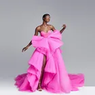 Женское длинное фатиновое платье без бретелек, пышное фатиновое платье знаменитости с оборками и высоким разрезом, с длинным шлейфом, для выпускного вечера, 2020