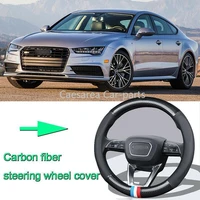 high quality car non slip black carbon fiber leather car steering wheel cover for audi a7