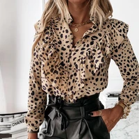 women elegant ruffle blouse shirts polka dot leopard blouses femme 2021 summer v neck long sleeve casual tops plus size women