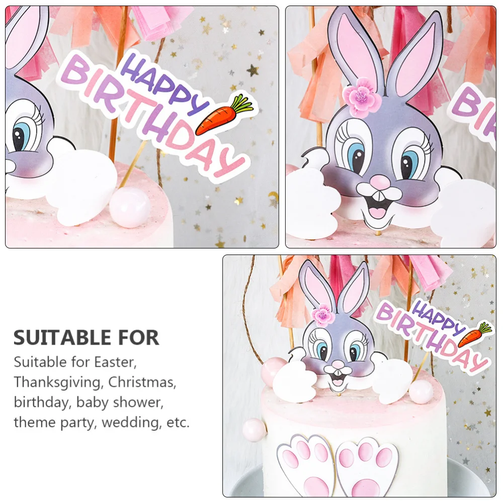 

5 Set Easter Theme Toppers Birthday Cake Decor Rabbit Cake Picks Party Supplies