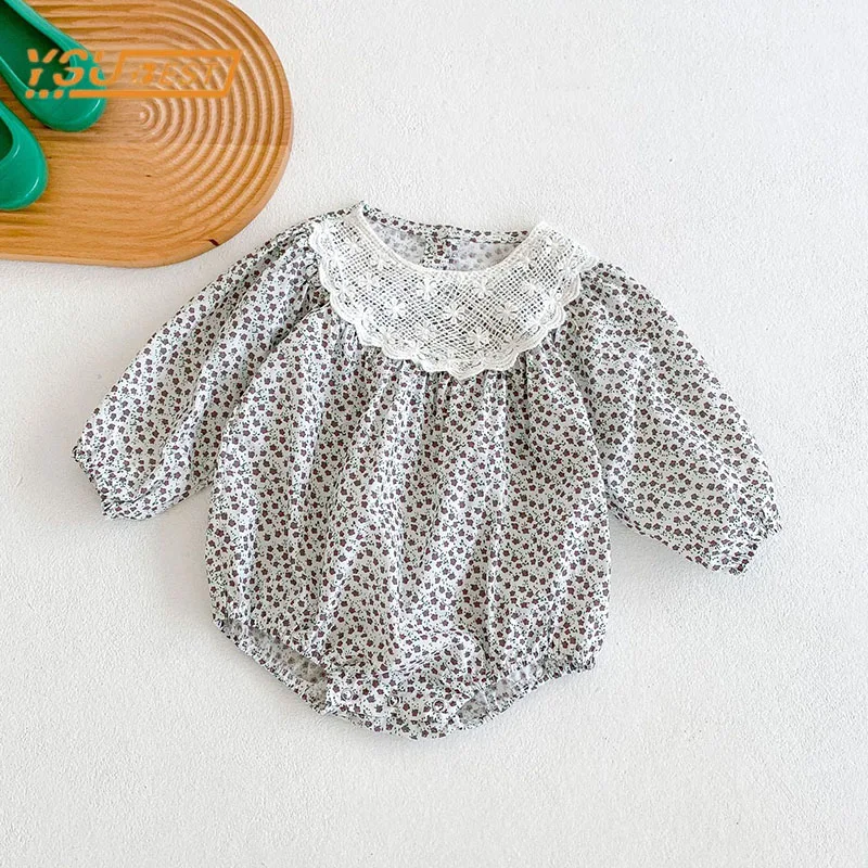 

Spring Autumn Infant Baby Girls Long Sleeves Lace Printing Rompers Sweet Baby Children Jumpsuit Kids Baby Girls Rompers 0-2Yrs