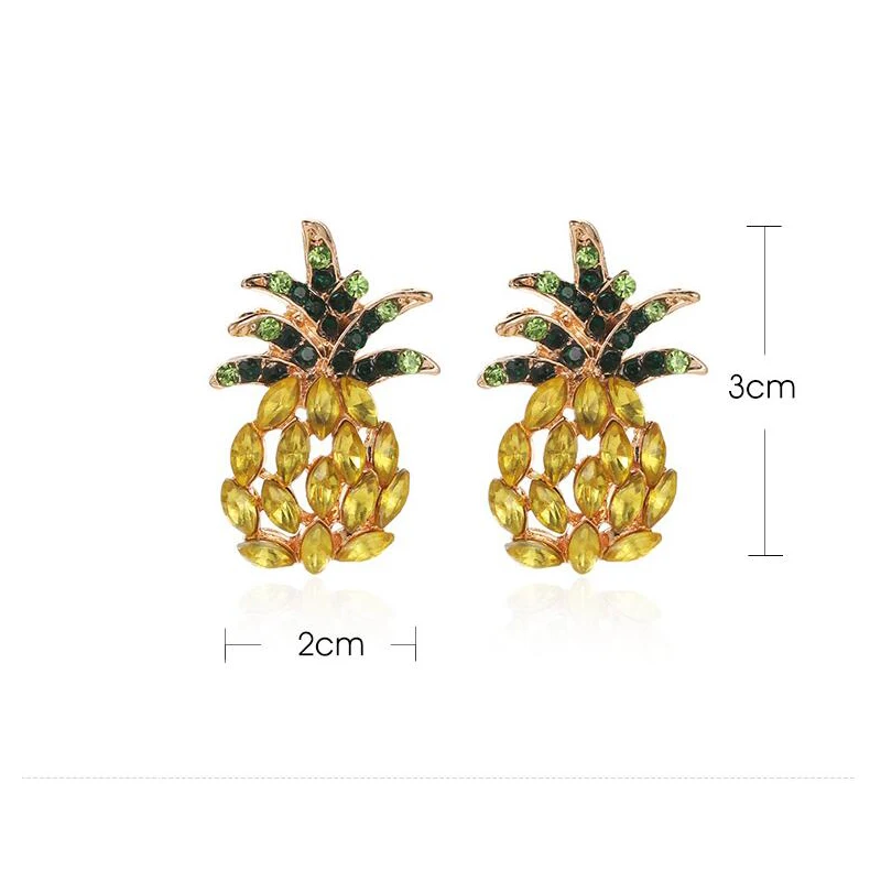 

Pineapple Crystal Stud Earrings For Women Luxury Rhinestone Inlaid Earring Summer Statement Ladies Fashion Jewelry Bijoux 2019