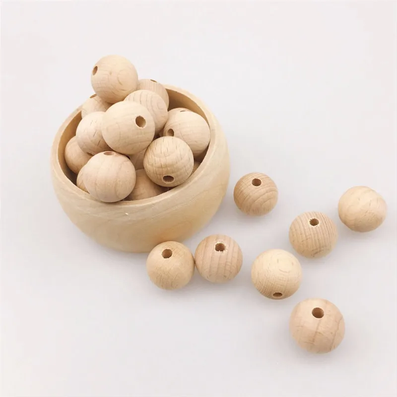Cuentas de madera sin terminar para dentici&oacute;n, cuentas redondas de madera para morder, Juguetes Para el cuidado del beb&eacute;, joyer&iacute;a, 8-20mm, 10-150 piezas-0