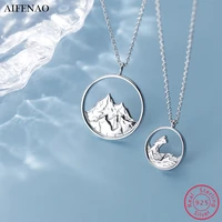 100 925 sterling silver round hollow mountain pendant necklace women couple necklaces chains fashion jewelry girls female gift