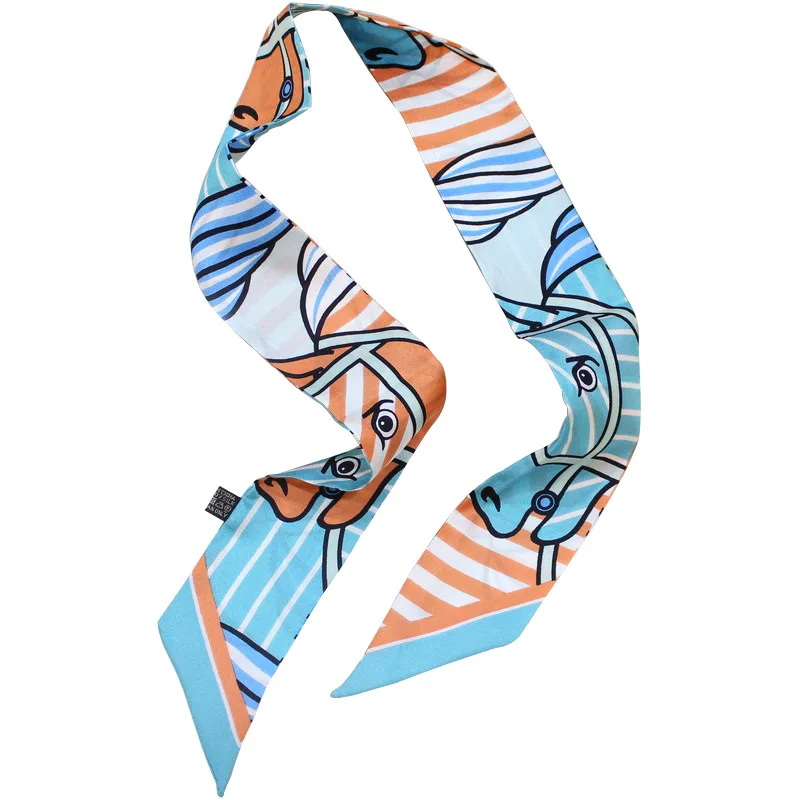 

Horsehead Line Print Lady Neck Wear Scarve Bags Accessory 100% Silk Riband Skinny Scarf Small Ribbon Hair Band Choker ZSBD231