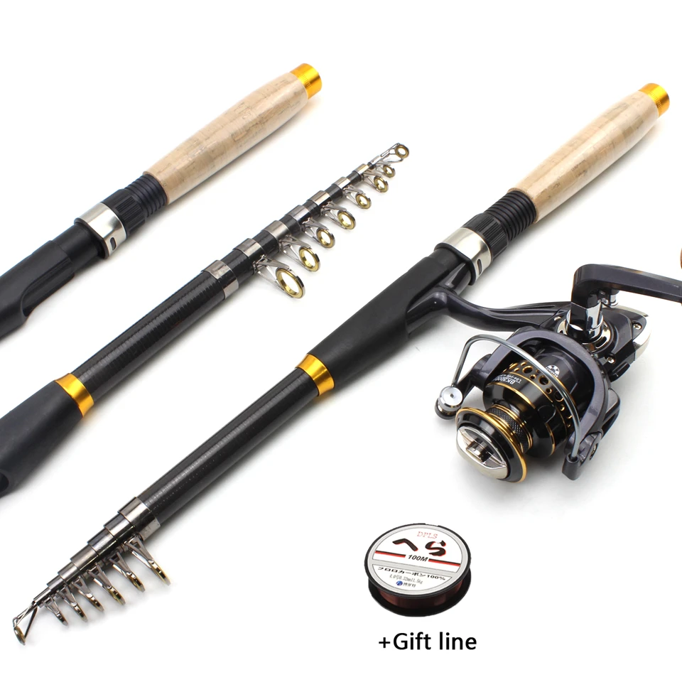 1.8M-3.6M Carbon Portable Telescopic Fishing Rod Spinning and reel set Pole Travel Sea rod fast carp Rocky pole |