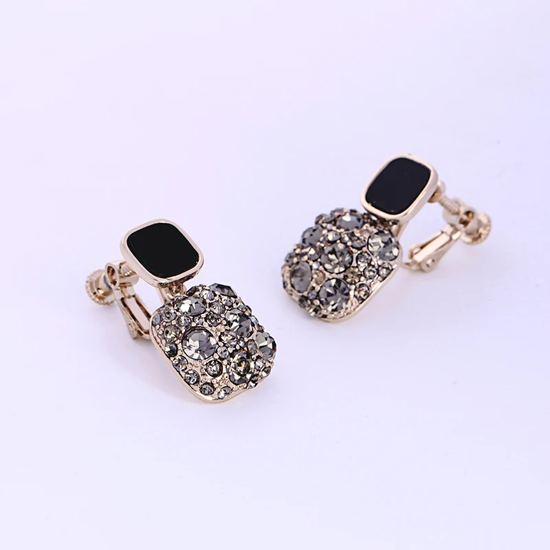 Черные серьги с эмалью родиевый цвет кристалл гипоаллергенный Квадратный Кулон