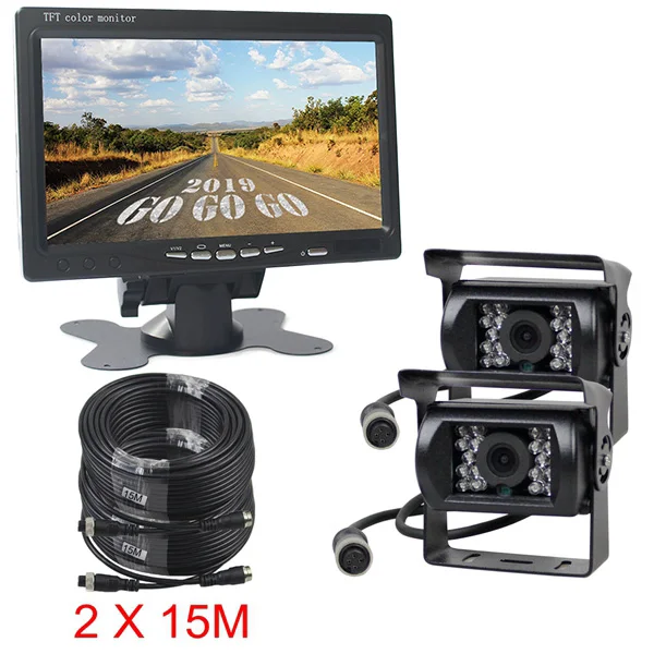 2 x 15m DIYKIT " TFT ЖК-дисплей автомобильный монитор 2 x 4pin Ночное видение камера заднего вида CCD Системы для автобус, 12 V-24 V DC - Название цвета: 2 x 15m