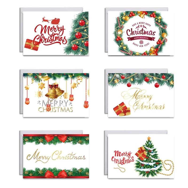 

6pcs/set Christmas Greeting Cards with Envelopes Stickers Merry Christmas Tree