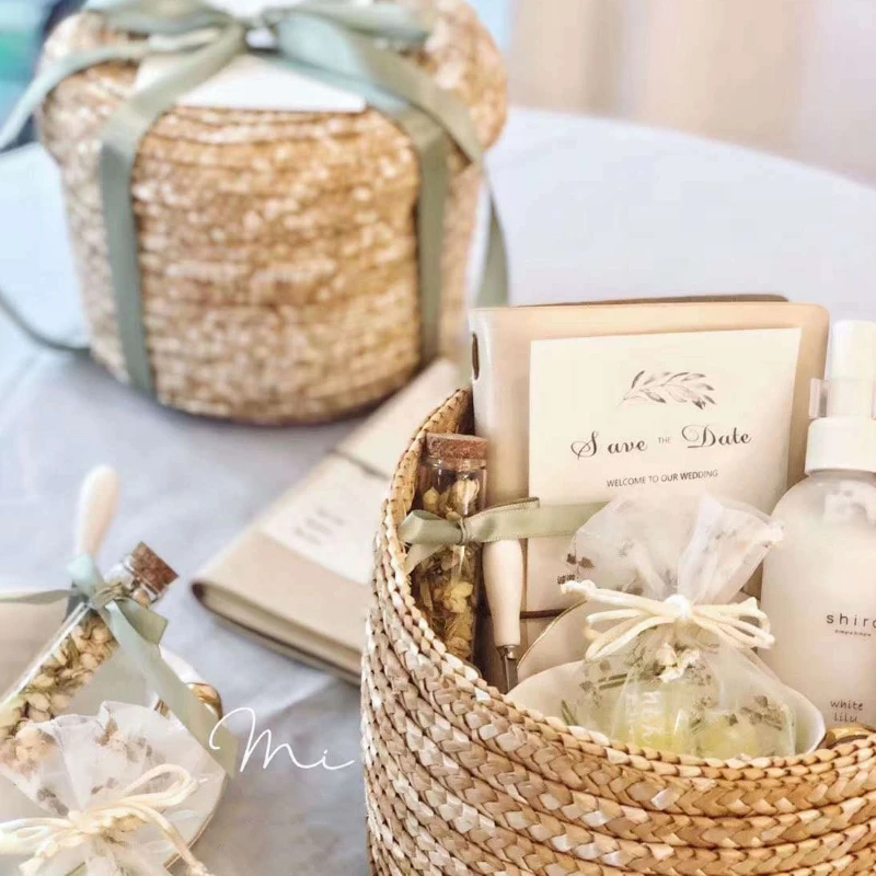 Плетеная корзина для хранения кукурузной шелухи с крышкой настольный органайзер