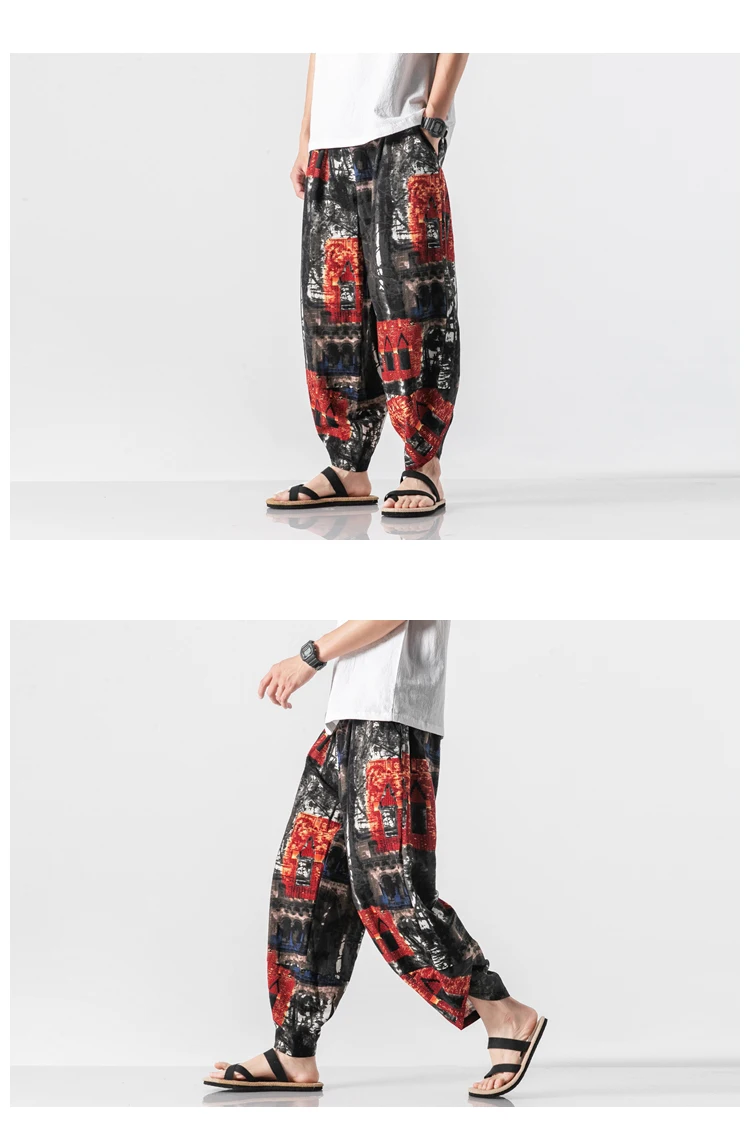 Hip Hop Harem pants Mens Spring Summer Chinese Style Joggers Pants Men Sweatpant Stitching color Casual Trousers Harem pants men