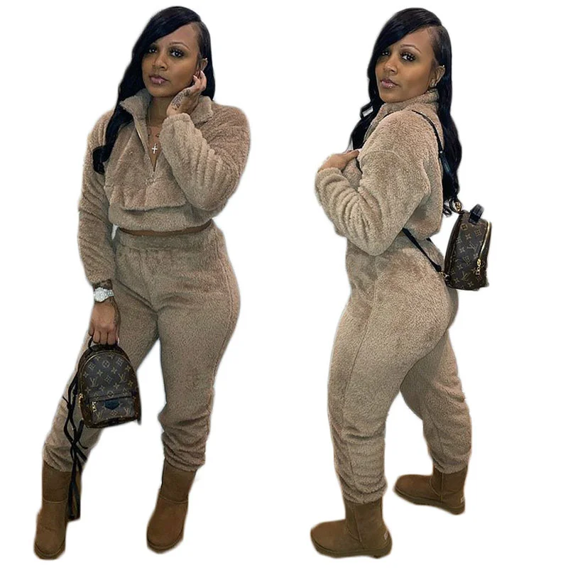 

Autumn Winter Tracksuit Women Two Piece Set Solid Full Sleeve Pullover Sweatshirt Top + Pants Suits Fashion Casual Warm Clothing