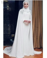 yiminpwp muslim mermaid wedding dresses with cape jewel sweep train crystal beads chapel garden bridal gowns vestidos de novia